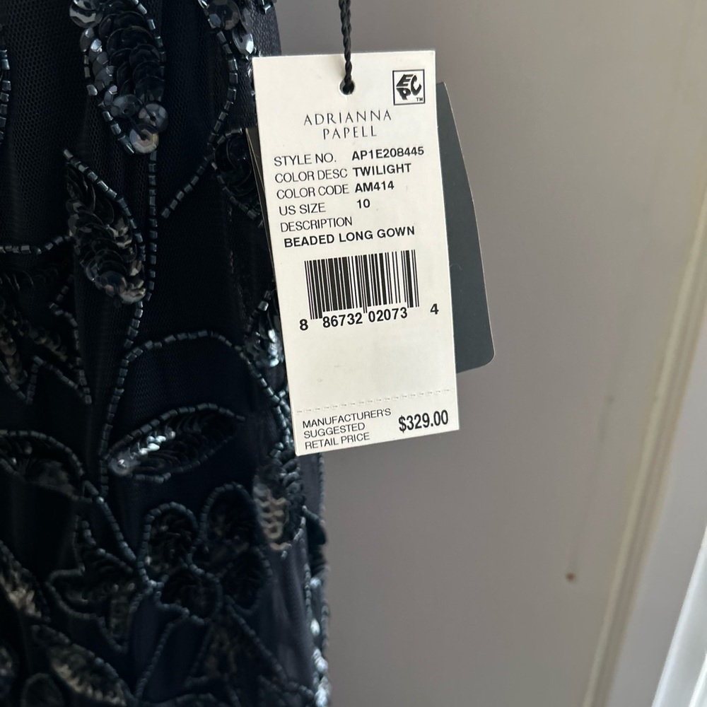 NWT Adrianna Papell Beaded long gown color Twilight - Picture 4 of 4